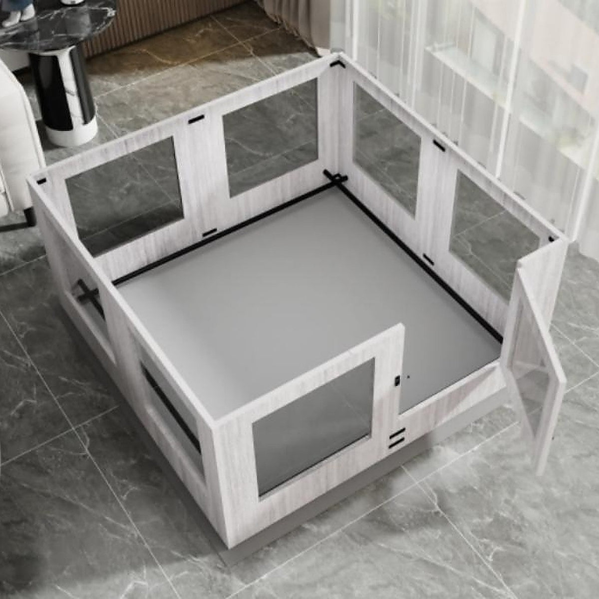 Whelping box for dogs, tempered glass whelping pen with waterproof pad