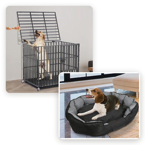 Petfern heavy-duty dog crate and matching bed bundle