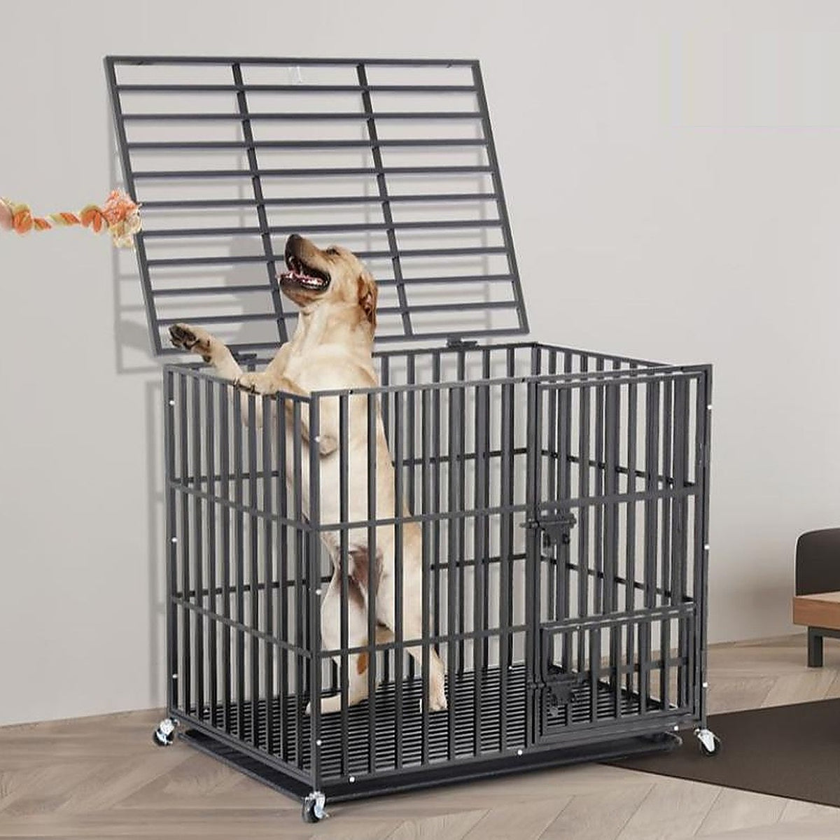 Petfern heavy-duty dog crate with wheels, 3-door steel kennel