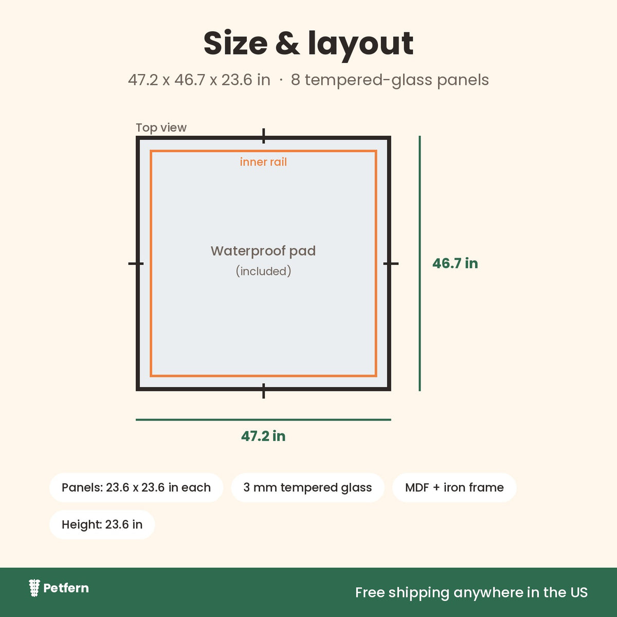 Whelping box size and layout, 47 x 47 in