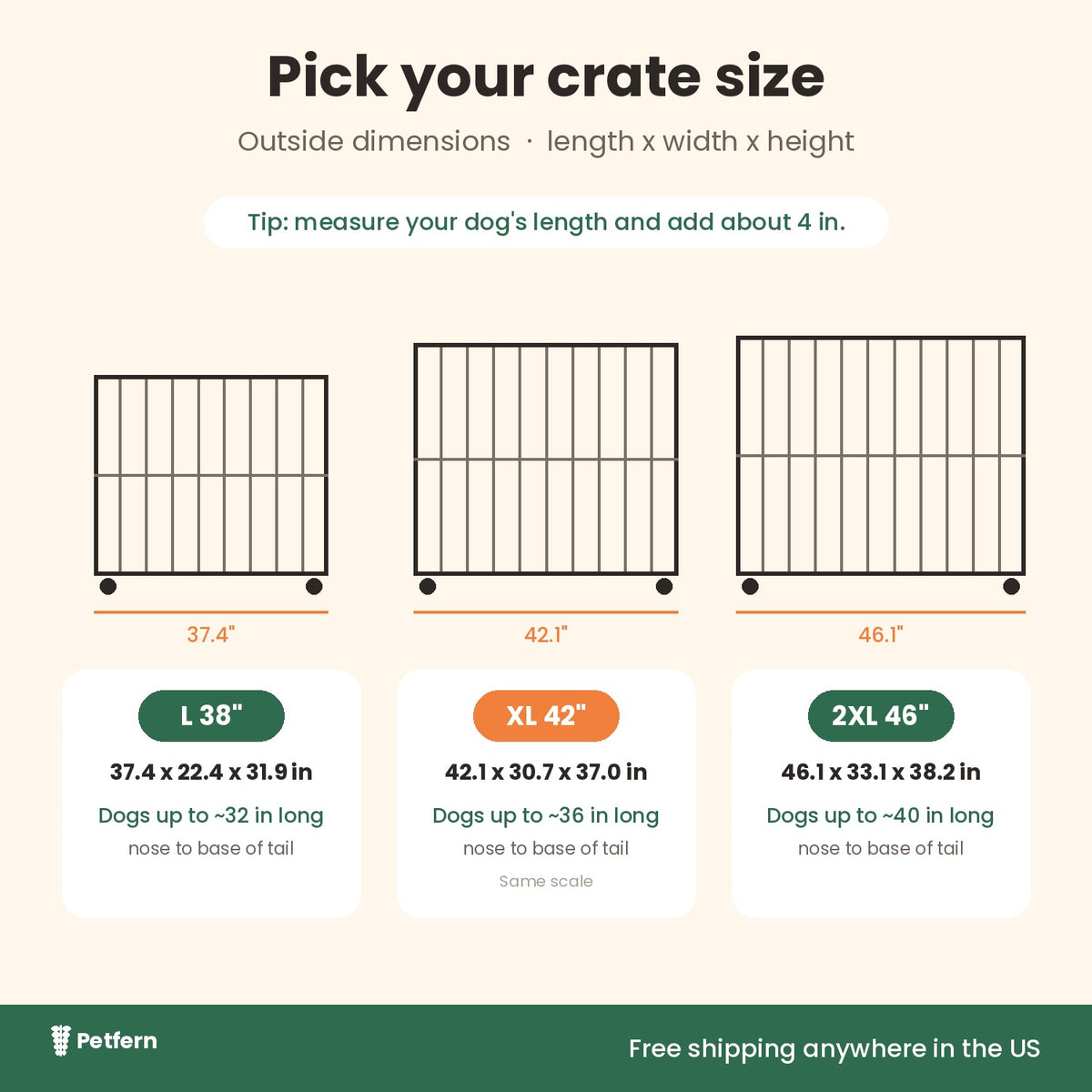 Dog crate sizes L, XL and 2XL