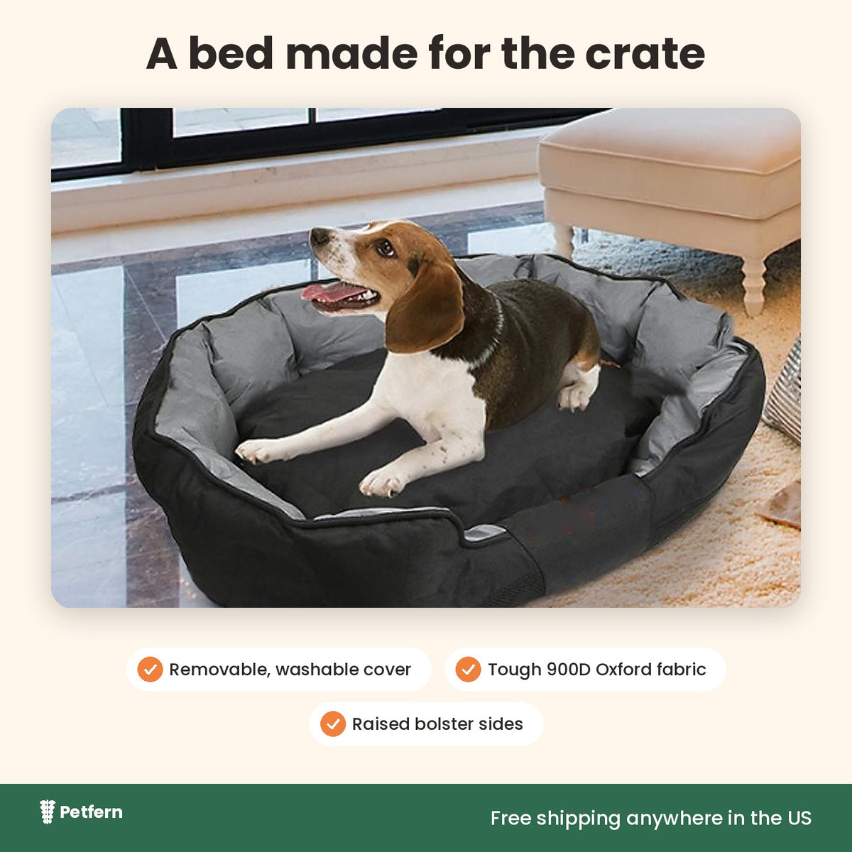 Washable dog bed with removable cover