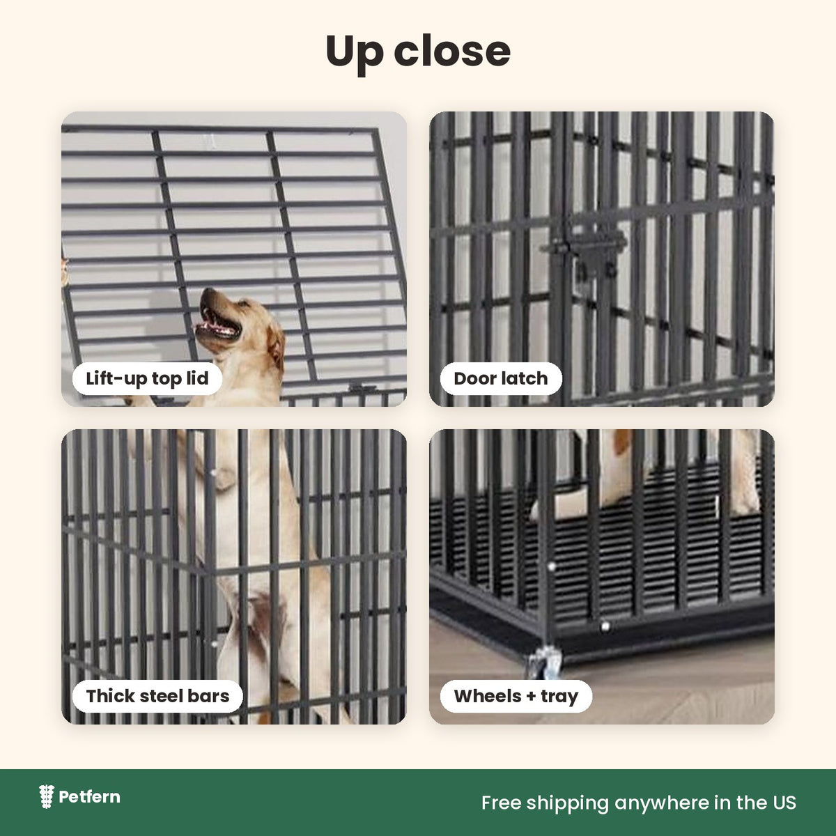 Dog crate close-up details
