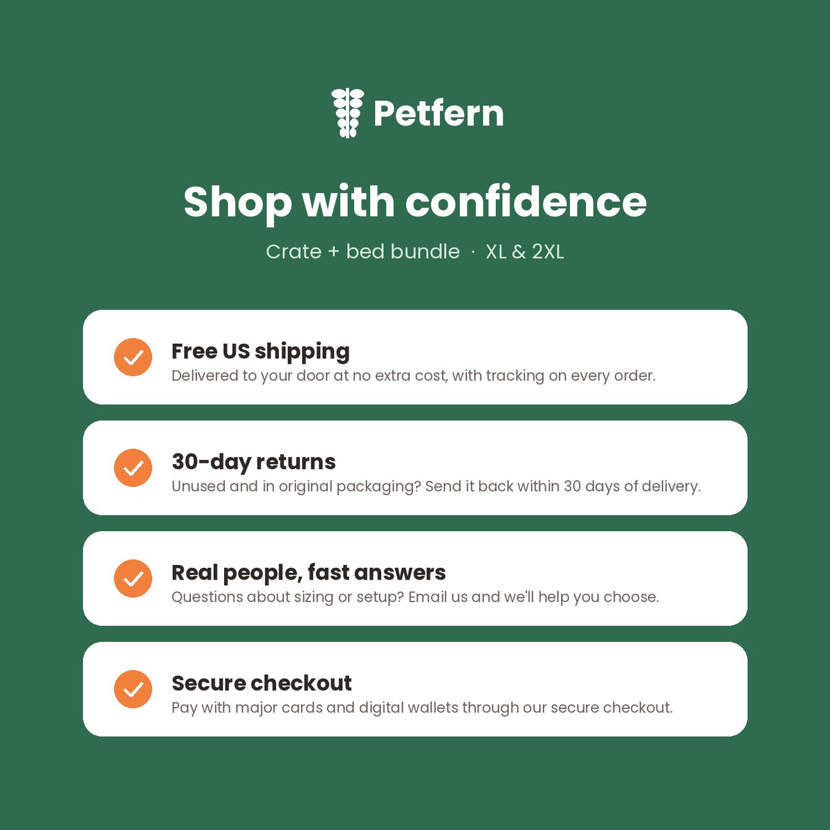 Why Petfern: free US shipping and 30-day returns